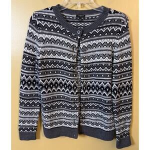 Talbots Petites Fair Isle Beaded Lamb's Wool Blend Cardigan Size Small